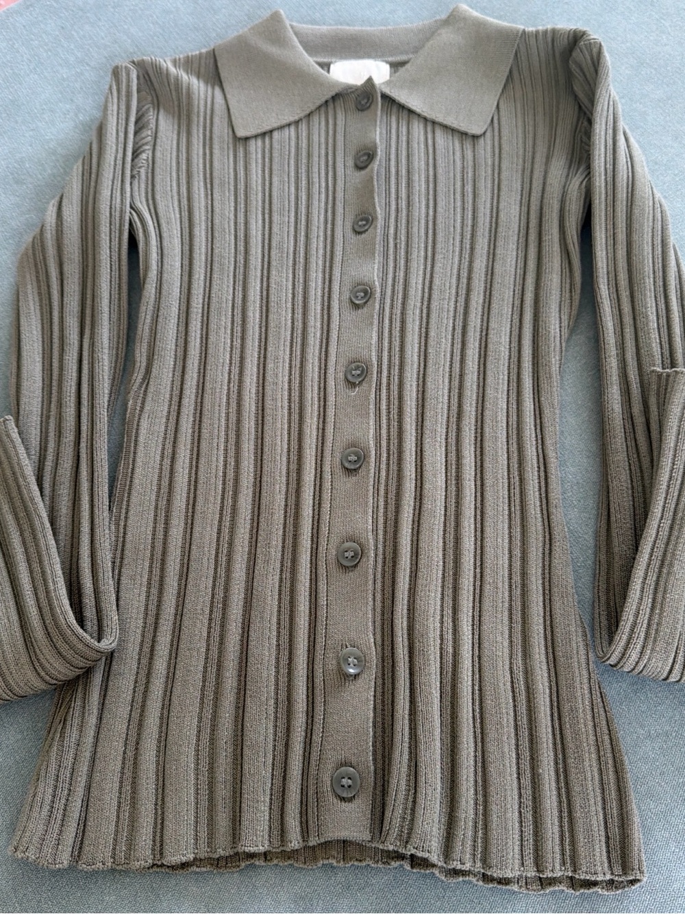 Ribbed Button-Front Collared Cardigan